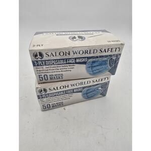2 boxes of 50 Salon World Safety Face Masks Breathable Disposable 3-Ply